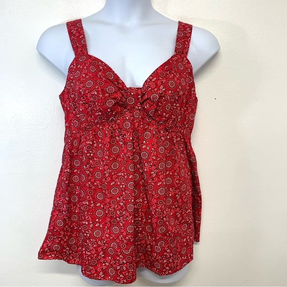 Nick Sarah Y2K Babydoll Red Print Tank Top 1X Western Boho Beach Retro Vacation - Picture 1 of 9